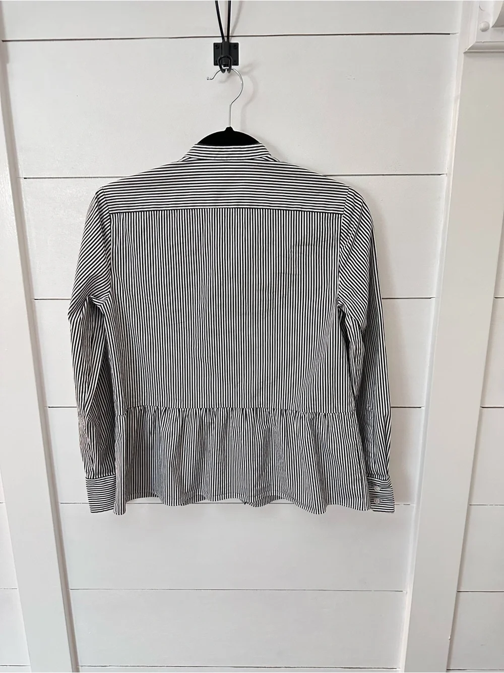 J Crew 4 striped peplum ruffle waist hidden button cotton button down workwear